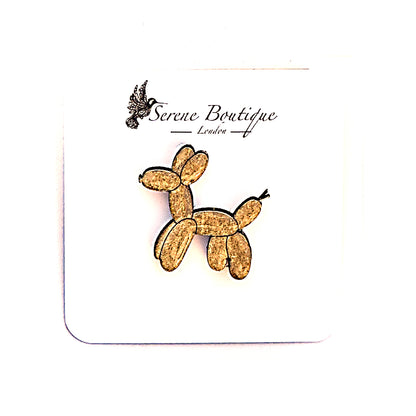 Hand-Painted Wooden Balloon Dog Brooch – Gloss Resin Finish