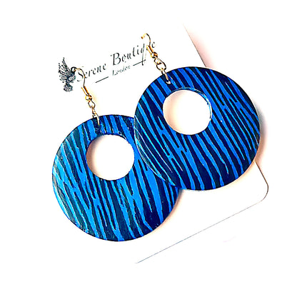 Zebra Hand-Painted Lightweight Wooden Donut Earrings