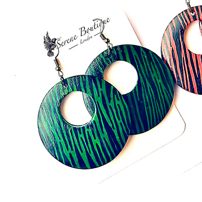 Zebra Hand-Painted Lightweight Wooden Donut Earrings