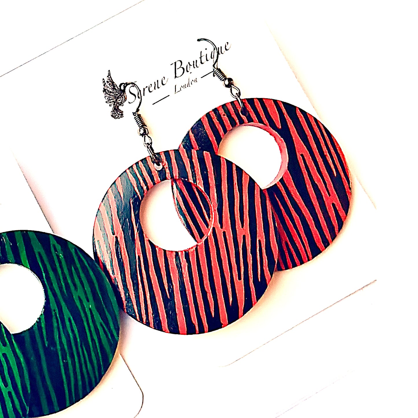 Zebra Hand-Painted Lightweight Wooden Donut Earrings