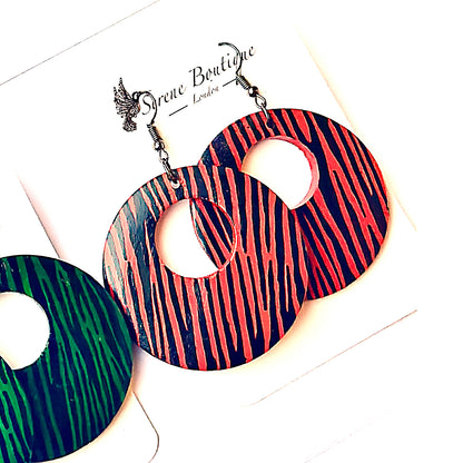 Zebra Hand-Painted Lightweight Wooden Donut Earrings