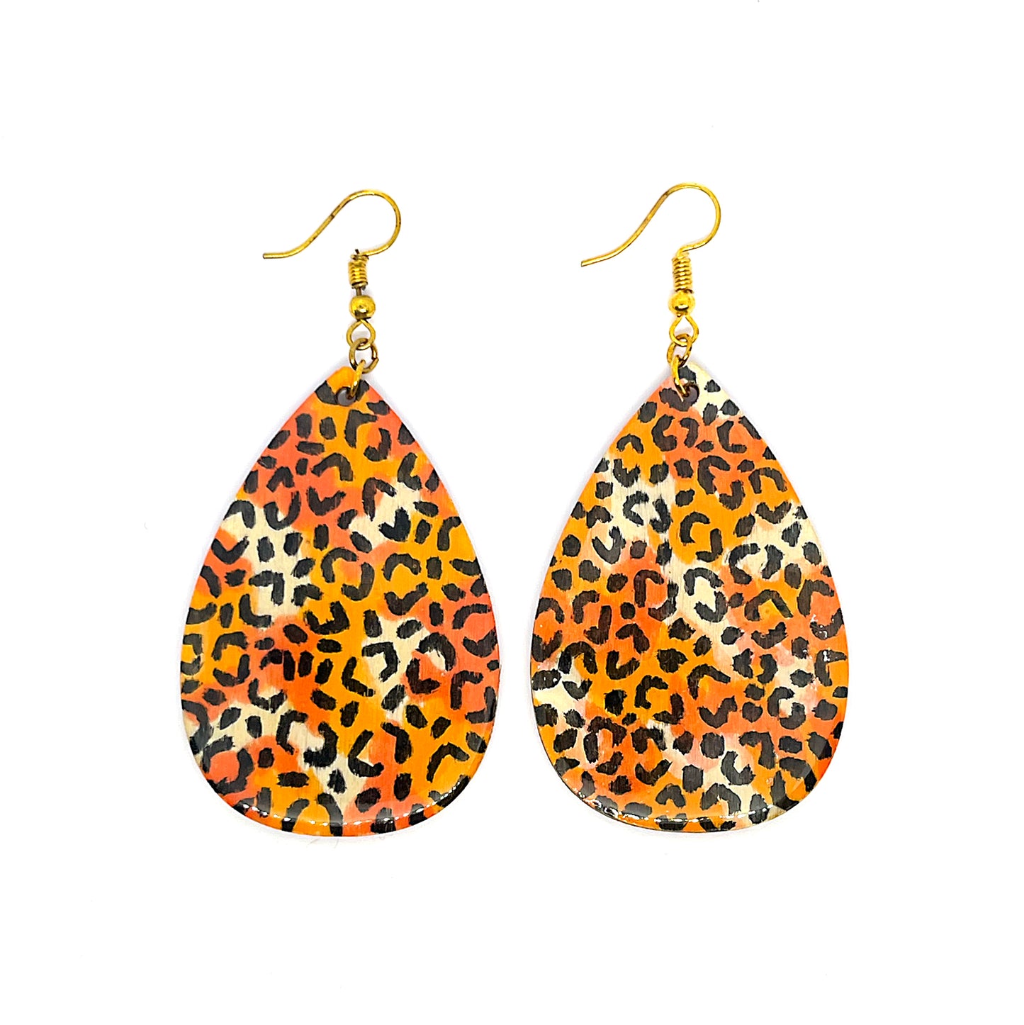 Serene Boutique Hand-Painted Wooden Leopard Teardrop Earrings – Lightweight Resin Finish – 925 Sterling Silver Hooks