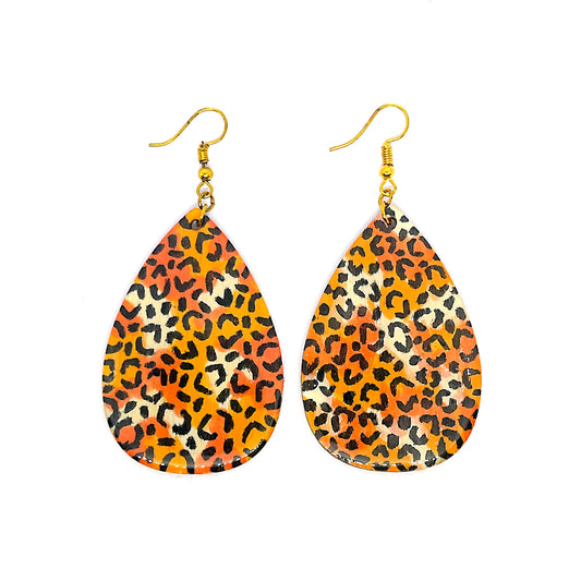 Serene Boutique Hand-Painted Wooden Leopard Teardrop Earrings – Lightweight Resin Finish – 925 Sterling Silver Hooks