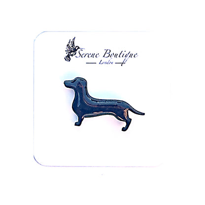 Hand-Painted Wooden dachshund Dog Brooch – Gloss Resin Finish