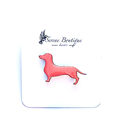 Hand-Painted Wooden dachshund Dog Brooch – Gloss Resin Finish