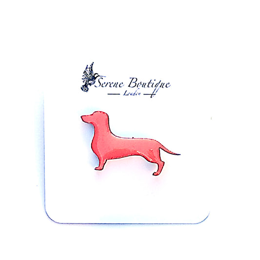 Hand-Painted Wooden dachshund Dog Brooch – Gloss Resin Finish